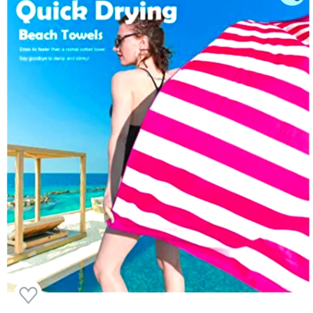 Microfiber beach towel, Red & White Striped‎